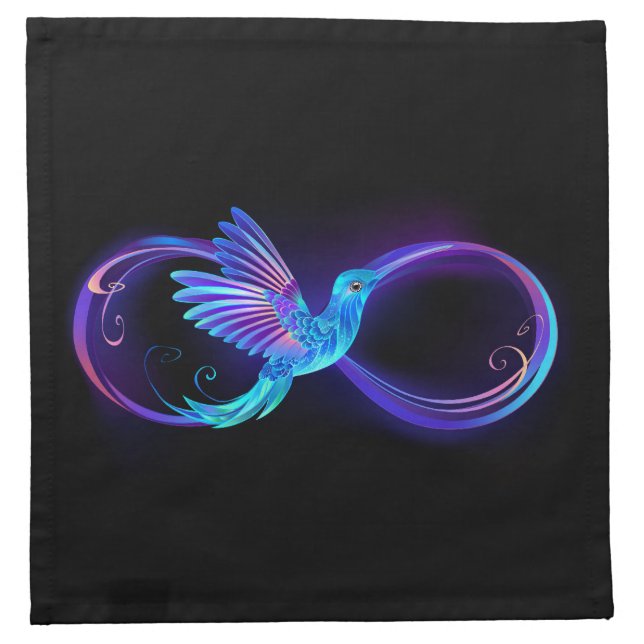 Neon Infinity Symbol with Glowing Hummingbird Cloth Napkin (Front)