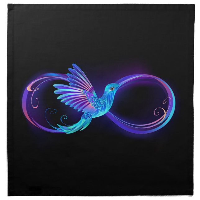 Neon Infinity Symbol with Glowing Hummingbird Cloth Napkin (Front)