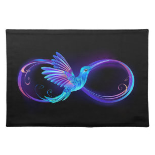 Neon Infinity Symbol with Glowing Hummingbird Cloth Placemat