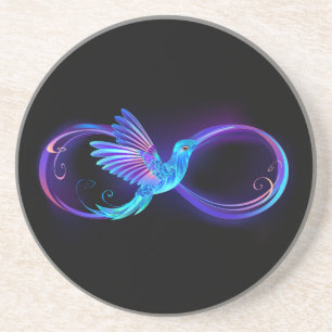 Neon Infinity Symbol with Glowing Hummingbird Coaster