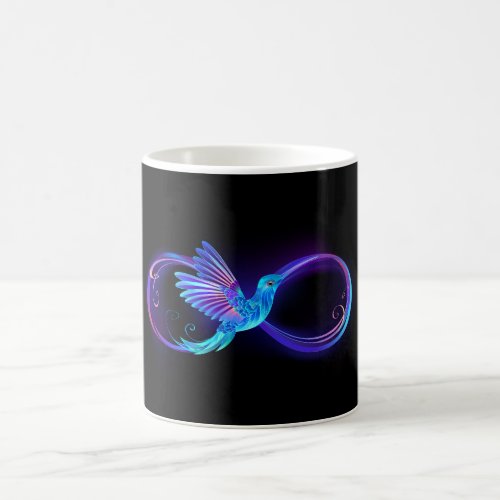 Neon Infinity Symbol with Glowing Hummingbird Coffee Mug