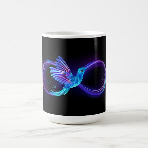 Neon Infinity Symbol with Glowing Hummingbird Coffee Mug