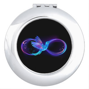 Neon Infinity Symbol with Glowing Hummingbird Compact Mirror