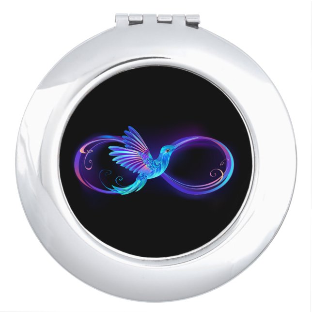 Neon Infinity Symbol with Glowing Hummingbird Compact Mirror (Front)