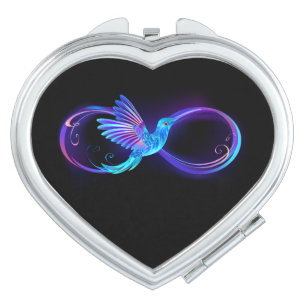 Neon Infinity Symbol with Glowing Hummingbird Compact Mirror