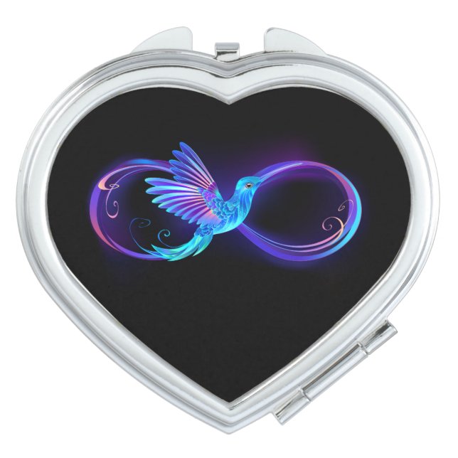 Neon Infinity Symbol with Glowing Hummingbird Compact Mirror (Front)