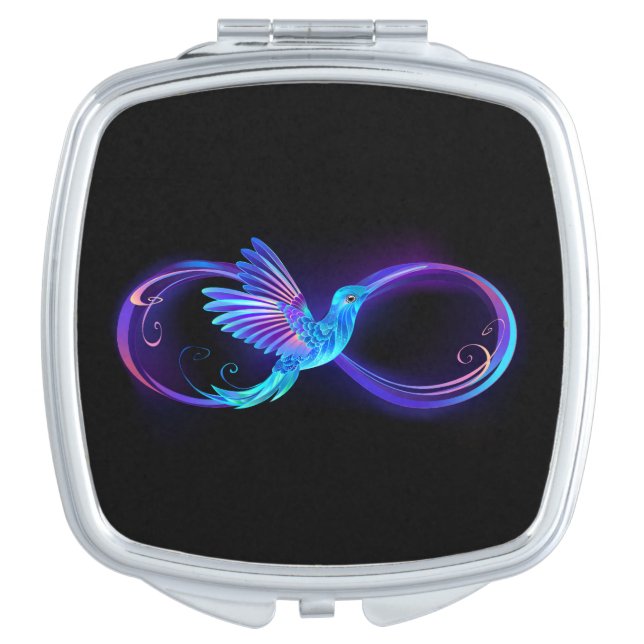 Neon Infinity Symbol with Glowing Hummingbird Compact Mirror (Front)