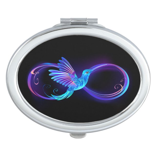 Neon Infinity Symbol with Glowing Hummingbird Compact Mirror (Front)