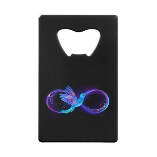 Neon Infinity Symbol with Glowing Hummingbird Credit Card Bottle Opener