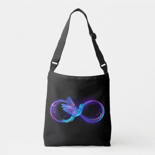 Neon Infinity Symbol with Glowing Hummingbird Crossbody Bag