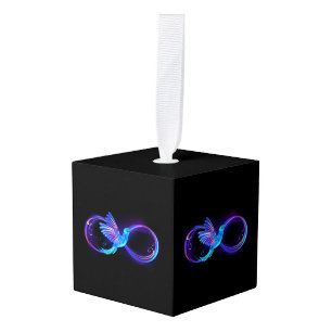 Neon Infinity Symbol with Glowing Hummingbird Cube Ornament