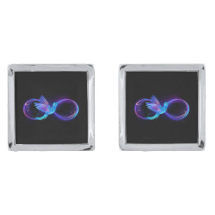 Neon Infinity Symbol with Glowing Hummingbird Cufflinks