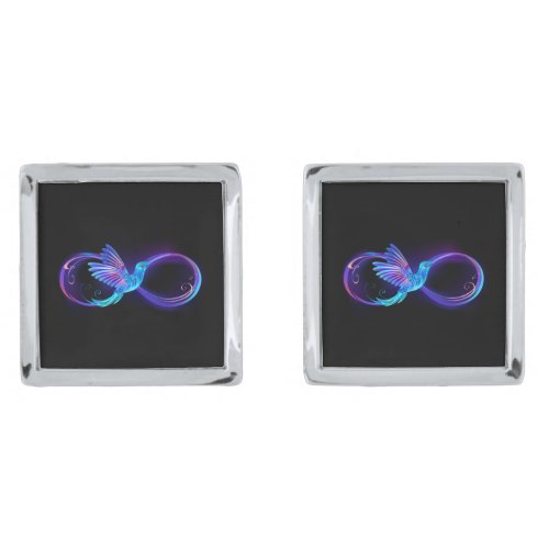Neon Infinity Symbol with Glowing Hummingbird Cufflinks