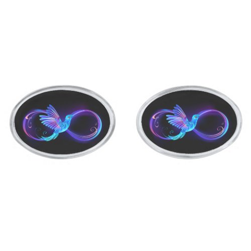 Neon Infinity Symbol with Glowing Hummingbird Cufflinks