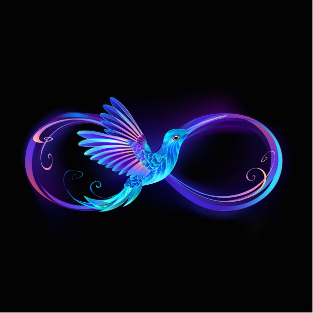Neon Infinity Symbol with Glowing Hummingbird Cutout (Front)
