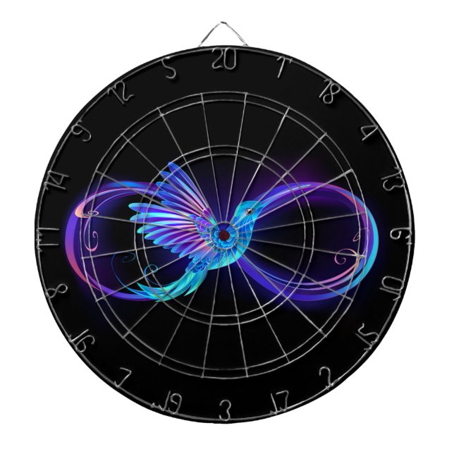 Neon Infinity Symbol with Glowing Hummingbird Dart Board (Front)