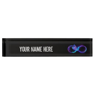 Neon Infinity Symbol with Glowing Hummingbird Desk Name Plate