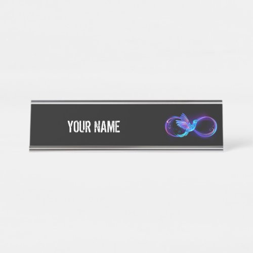 Neon Infinity Symbol with Glowing Hummingbird Desk Name Plate