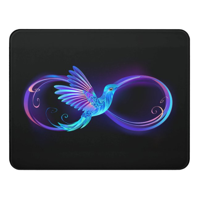 Neon Infinity Symbol with Glowing Hummingbird Door Sign (Contemporary Front)