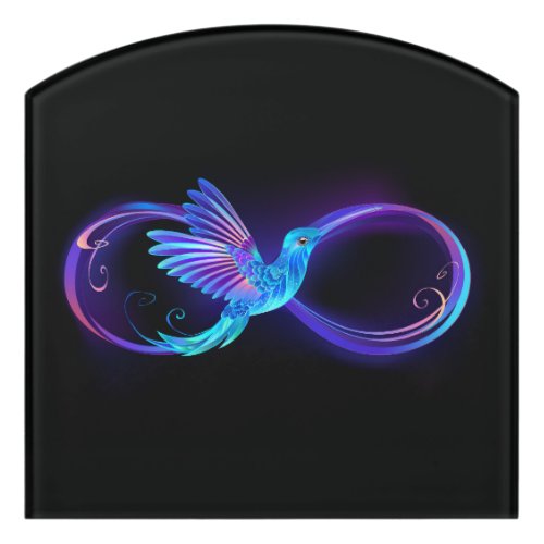 Neon Infinity Symbol with Glowing Hummingbird Door Sign