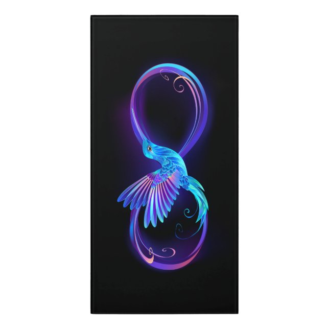 Neon Infinity Symbol with Glowing Hummingbird Door Sign (Classic Front Vert)