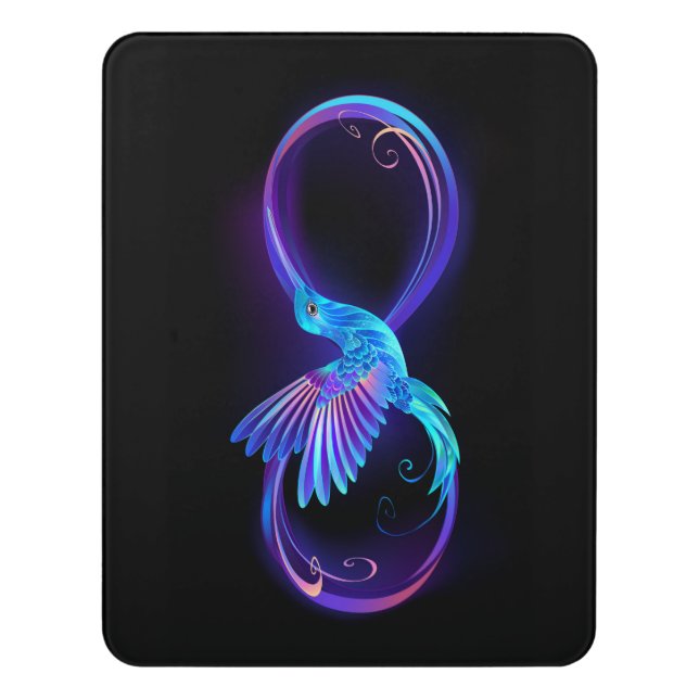 Neon Infinity Symbol with Glowing Hummingbird Door Sign (Contemporary Vert)