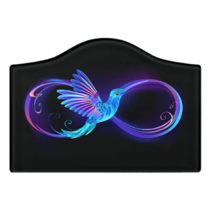Neon Infinity Symbol with Glowing Hummingbird Door Sign