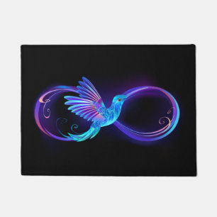 Neon Infinity Symbol with Glowing Hummingbird Doormat