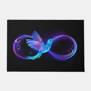 Neon Infinity Symbol with Glowing Hummingbird Doormat