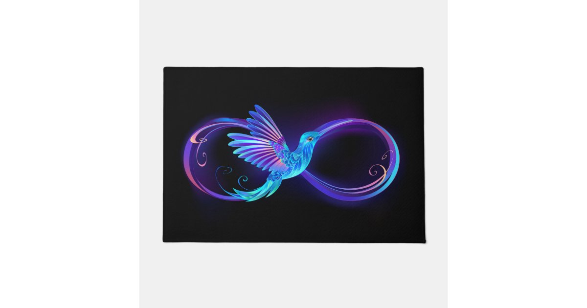 Neon Infinity Symbol with Glowing Hummingbird Doormat | Zazzle