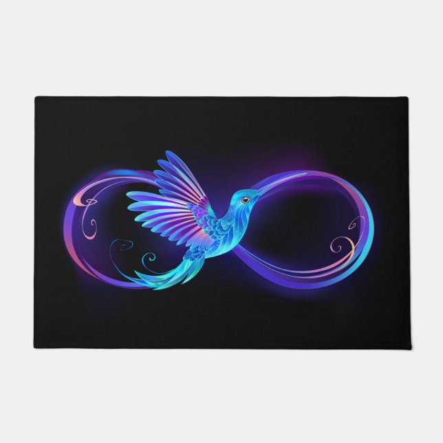 Neon Infinity Symbol with Glowing Hummingbird Doormat (Front)
