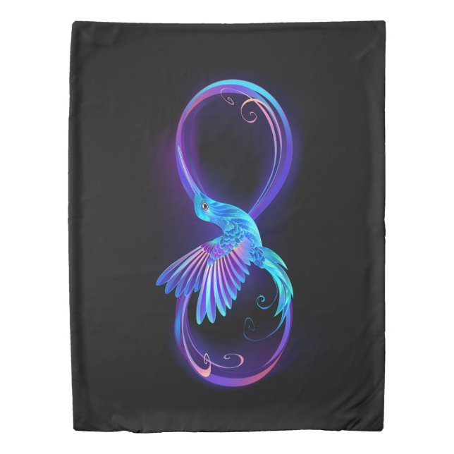 Neon Infinity Symbol with Glowing Hummingbird Duvet Cover (Front)