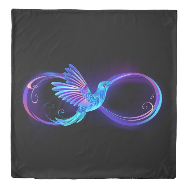 Neon Infinity Symbol with Glowing Hummingbird Duvet Cover (Front)