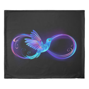 Neon Infinity Symbol with Glowing Hummingbird Duvet Cover