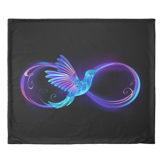 Neon Infinity Symbol with Glowing Hummingbird Duvet Cover (Front)