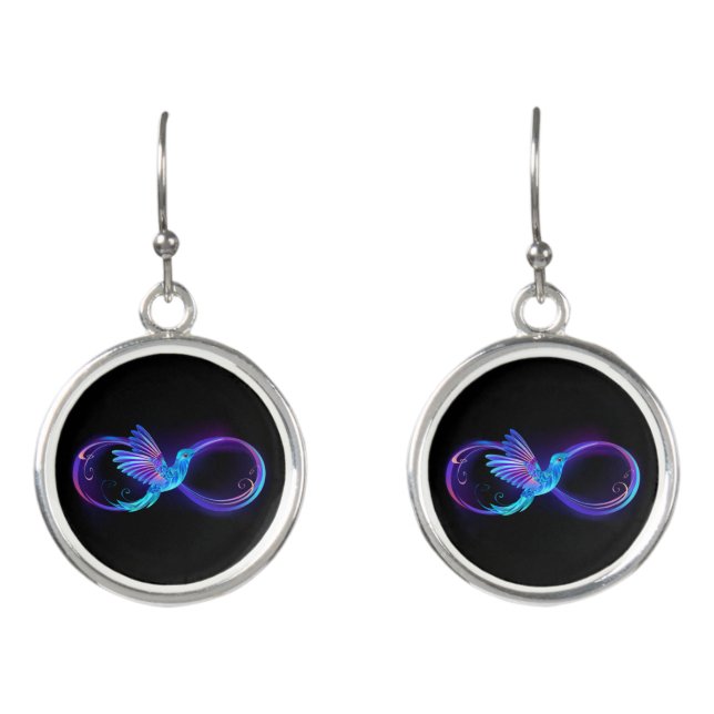 Neon Infinity Symbol with Glowing Hummingbird Earrings (Front)
