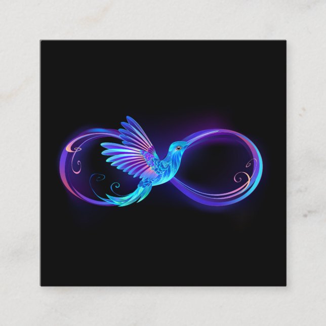 Neon Infinity Symbol with Glowing Hummingbird Enclosure Card (Front)