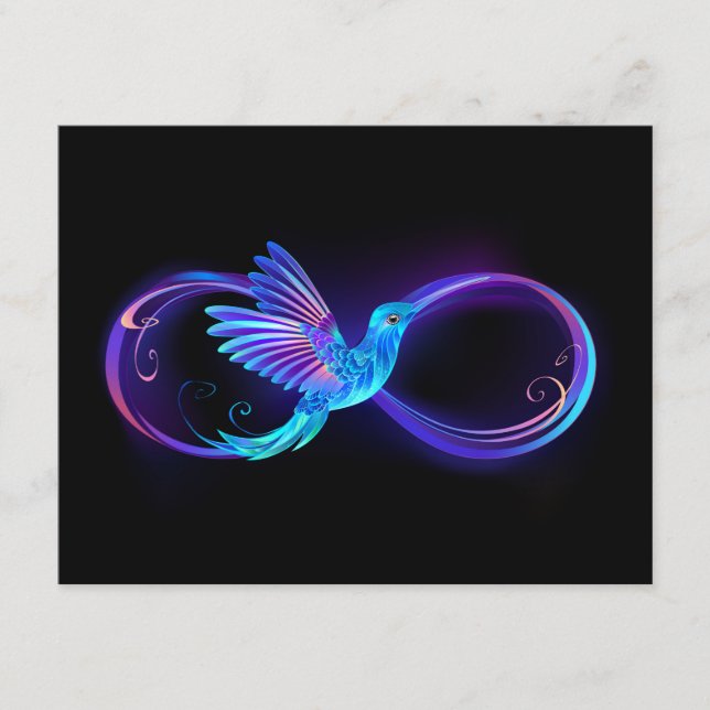 Neon Infinity Symbol with Glowing Hummingbird Enclosure Card (Front)