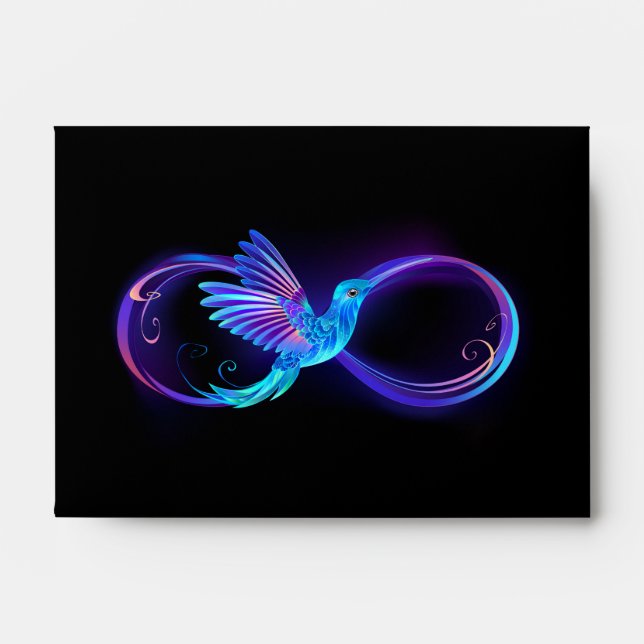 Neon Infinity Symbol with Glowing Hummingbird Envelope (Front)