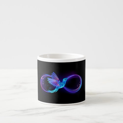 Neon Infinity Symbol with Glowing Hummingbird Espresso Cup