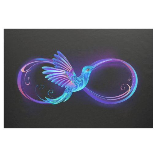 Neon Infinity Symbol with Glowing Hummingbird Fabric