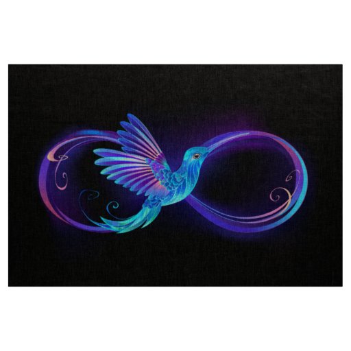 Neon Infinity Symbol with Glowing Hummingbird Fabric