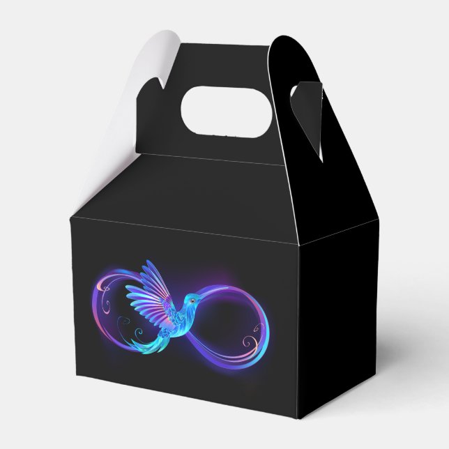 Neon Infinity Symbol with Glowing Hummingbird Favor Boxes (Front Side)