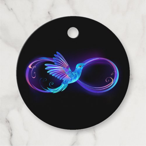Neon Infinity Symbol with Glowing Hummingbird Favor Tags