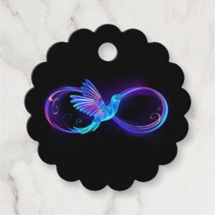 Neon Infinity Symbol with Glowing Hummingbird Favor Tags