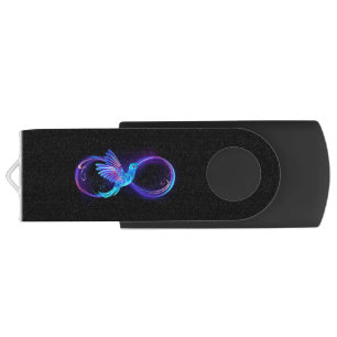 Neon Infinity Symbol with Glowing Hummingbird Flash Drive