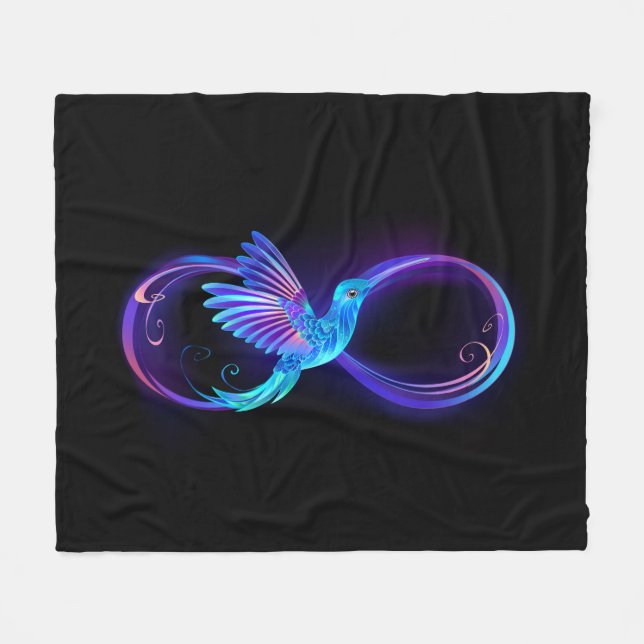 Neon Infinity Symbol with Glowing Hummingbird Fleece Blanket (Front (Horizontal))