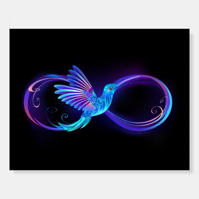 Neon Infinity Symbol with Glowing Hummingbird Foam Board (Front)