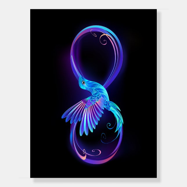 Neon Infinity Symbol with Glowing Hummingbird Foam Board (Front)