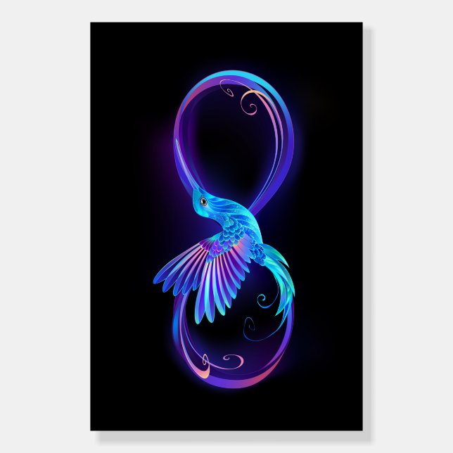 Neon Infinity Symbol with Glowing Hummingbird Foam Board (Front)
